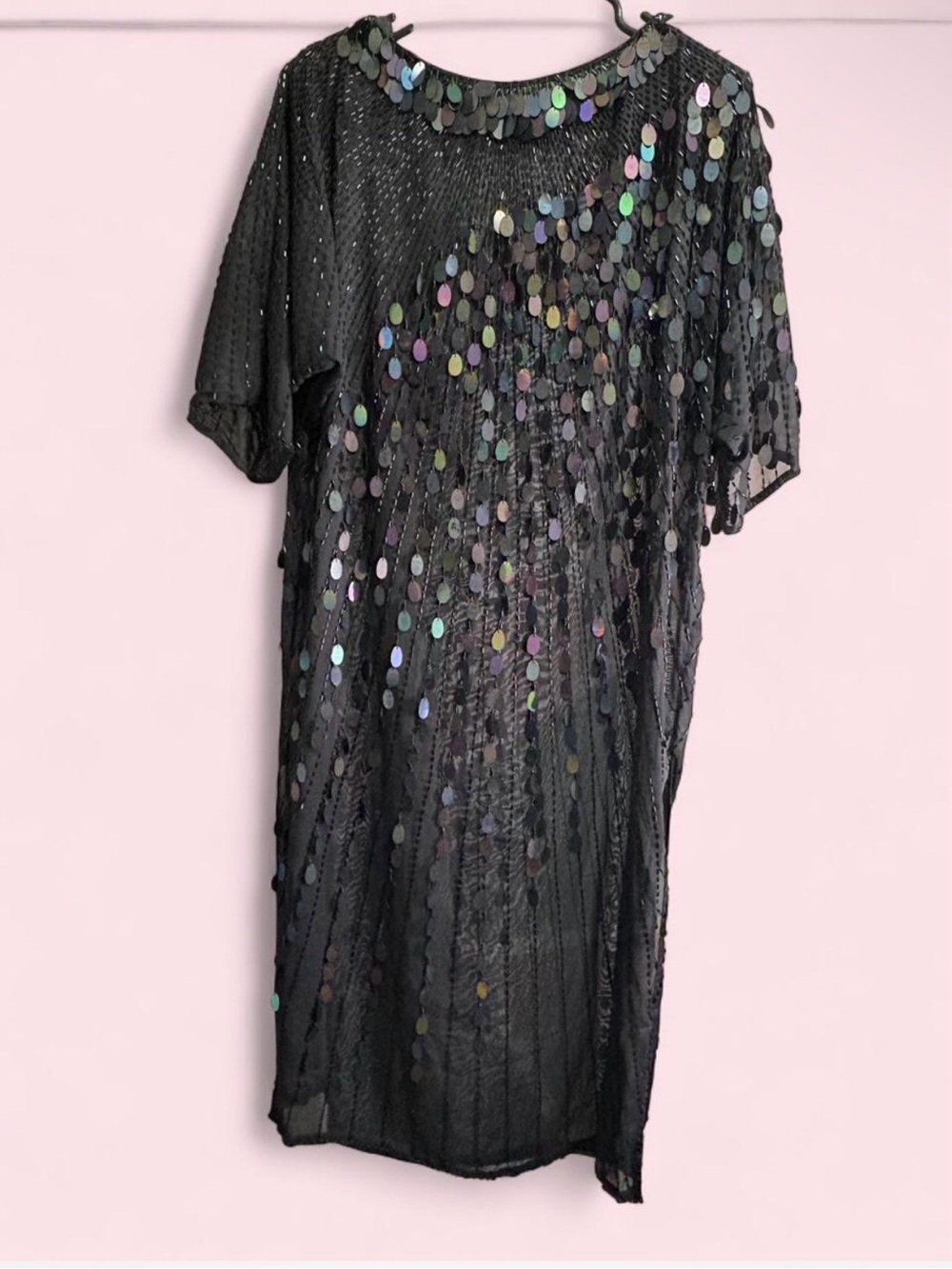 Vintage 1980s/90s Black Iridescent Paillette Sequin Beaded Dress